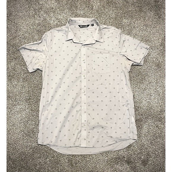 Travis Mathew Other - Travis Mathew Button Up Shirt Mens XL Short Sleeve Gray All Over Print Palm Tree